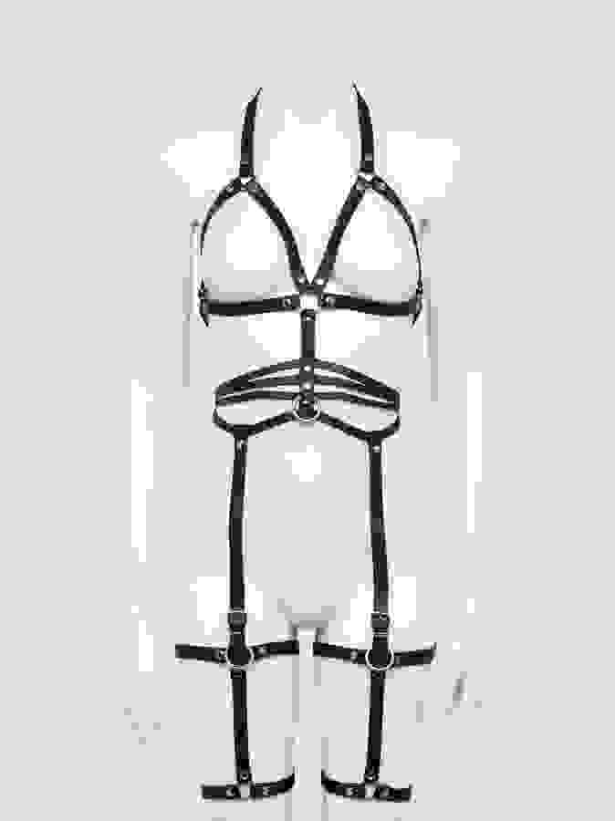 DOMINIX Deluxe Leather Full Body and Leg Harness, Black, hi-res